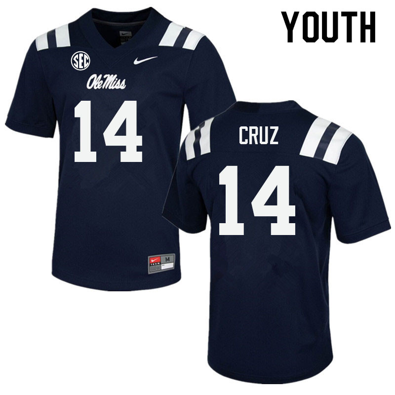 Youth #14 Jonathan Cruz Ole Miss Rebels College Football Jerseys Sale-Navy - Click Image to Close